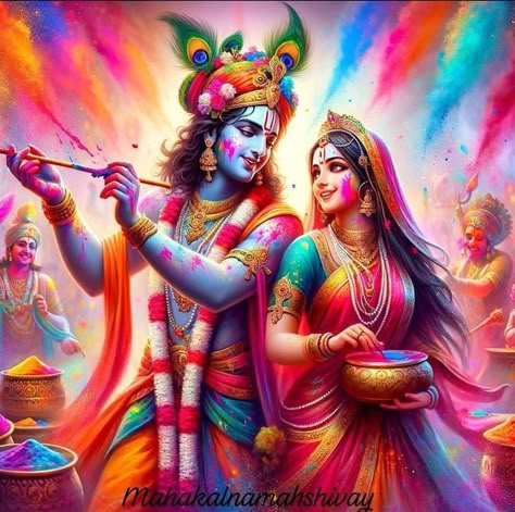 Holi Painting, Krishna Holi, Radha Krishna Holi, Radha Krishna Pictures, Radha Krishna Art, Krishna Pictures, God Pictures, Krishna Love, Radhe Krishna