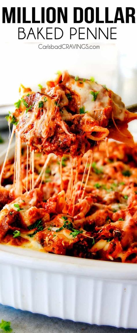 Cheesy Million Dollar Pasta - Carlsbad Cravings Baked Penne With Ricotta, Noodles Sauce, Baked Penne Pasta, Macaroni And Cheese Casserole, Easy Baked Ziti, Chicken Divan, Baked Penne, Pasta Penne, Ziti Recipes