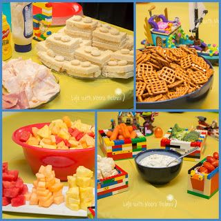 Lego Themed Food Party Snacks, Lego Party Snacks, Lego Birthday Party Food, Lego Snacks, Lego Party Food, Girls Lego Party, Lego Themed Birthday Party, Birthday Party For Boys, Lego Food