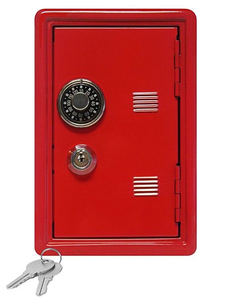 Kid's Coin Bank Locker Safe with Single Number Combination Lock and Key - 7" High Red Bank Locker, Saving Coins, Bank Safe, Money Storage, Safe Deposit Box, Digital Coin, Cash Box, Savings Box, Safe Cars