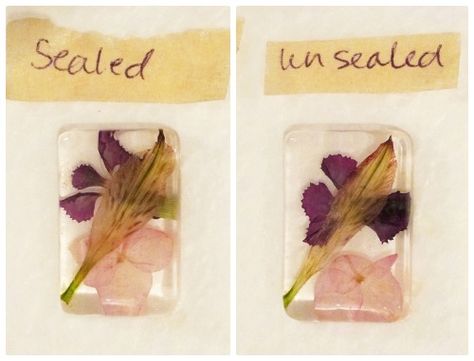 sealed and unsealed flowers in resin Pressed Flowers In Resin, Flowers In Resin Diy, Dried Flowers In Resin, Using Dried Flowers, Resin Dried Flowers, Resin Jewlery, Flowers In Resin, Craft Resin, Flower Resin Jewelry