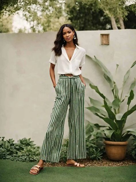 How to Dress if you have a Long Waist: A Comprehensive Guide Plus Palazzo Pants Outfit, Green Striped Pants Outfit, Palazzo Pants Outfit Summer, White Striped Pants Outfit, Chelsea Boots With Jeans, Girls Chelsea Boots, Stripe Pants Outfit, Petite Dressing, Palazzo Pants Outfit