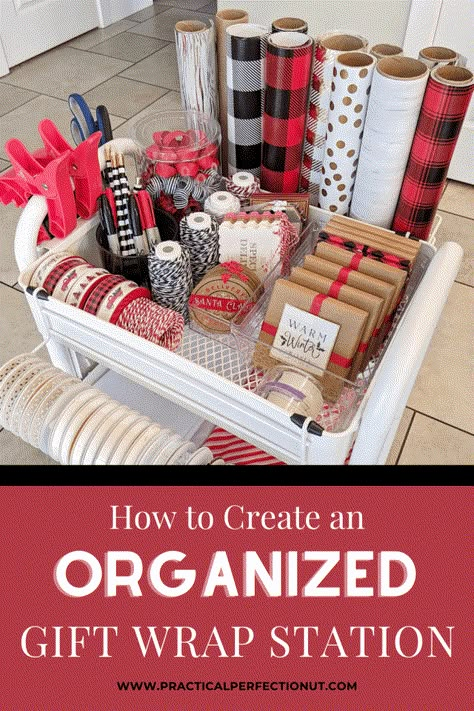 Organize Gift Bags, Christmas Playroom, Wrapping Paper Station, Gift Wrap Station, Christmas Planner Printables, Fridge Organized, Organizing Kitchen Cabinets, Best Organization Ideas, Wrapping Paper Organization