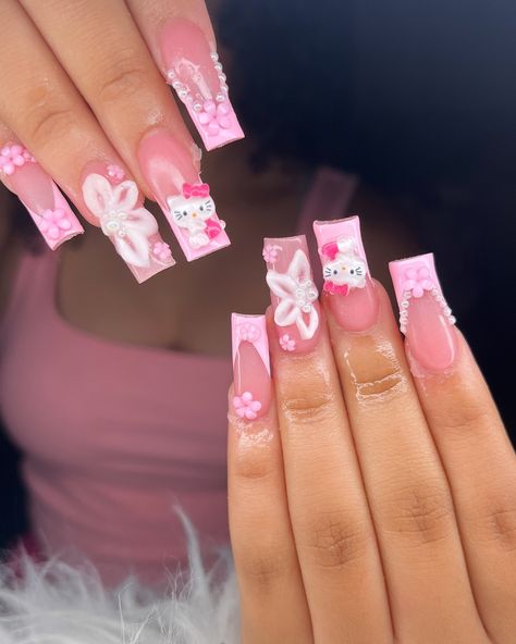 i love hello kitty Hello Kitty Nails Long, Pink Hello Kitty Nails, Mexican Clothes, Hello Kitty Nail, Kitty Nail, Kitty Nails, I Love Hello Kitty, Hello Nails, Hello Kitty Nails