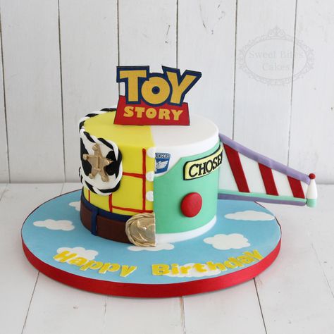 Buzz & Woody Toy Story Birthday Cake | for more, visit our website www.sweetbitescakes.co.nz | Sweet Bites Cakes | Auckland, New Zealand. Half Buzz Half Woody Cake, Toy Story Cake One Tier, 1 Tier Toy Story Cake, Woody And Buzz Birthday Cake, Buzz And Woody Cake, Toy Story Birthday Cake, Toy Story Party Decorations, Tiered Cakes Birthday, Toy Story Cakes