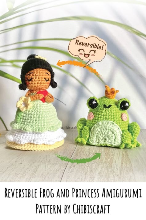 Meet the Reversible Frog and Princess Amigurumi! Simply turn this magical toy inside-out to complete the transformation! Finished product is ~4in tall. Paid crochet pattern Frog And Princess, Princess Amigurumi, Wedding Crochet Patterns, Crochet Princess, Frog Princess, Crochet Frog, Crochet Wedding, Crochet Instructions, Diy Crochet Projects