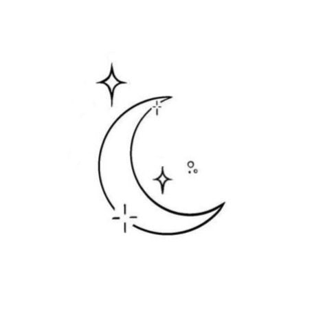 Moon And Star Line Tattoo, Easy Moon Tattoo, Simple Moon Star Tattoo, Moon With 3 Stars Tattoo, Moon With Sparkles Tattoo, Moon Tattoo Designs Simple, Half A Moon Tattoo, Moon And 2 Stars Tattoo, Moon With Stars Drawing