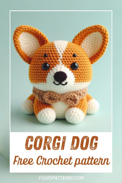 Corgi Dog Crochet Pattern Crochet Corgi Amigurumi, Crochet Corgi Pattern Free Amigurumi, Free Corgi Crochet Pattern, Crochet Aragarumi, Crochet Corgi Pattern Free, Corgi Crochet Pattern Free, Crochet Dog Toys Free Pattern, Corgi Crafts, Corgi Crochet Pattern