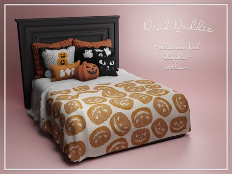 Sims Blanket Cc, Sims 4 Cc Bed Blankets And Pillows, Sims 4 Cc Blankets And Pillows, Sims Bed Cc, Sims 4 Blanket Cc, Sims 4 Cc Pillows, Halloween Bed, Sims 4 Halloween, Sims 4 Cc Furniture Living Rooms