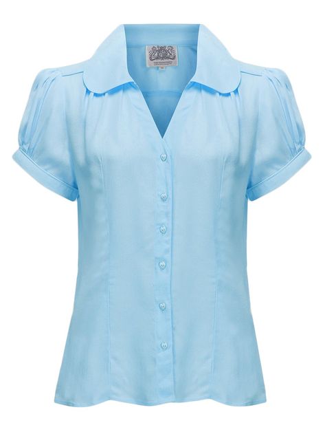 Vintage Style Blouses, Style Essence, Cotton Tops Designs, Make Do And Mend, Women Blouses Fashion, Gorgeous Blouses, 1940s Dresses, 1940s Fashion, Powder Blue