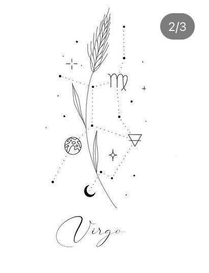 Virgo Tattoo Elements, Virgo Star Tattoo, Virgo Back Tattoo, Virgo Astrology Tattoo, Virgo Element Tattoo, Astrology Tattoo Virgo, Natal Chart Tattoo, Virgo Star Sign Tattoo, Zodiac Tattoos Virgo