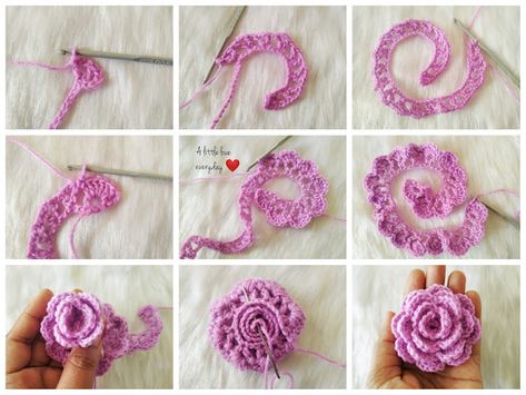 Crochet Rose free pattern - A little love everyday! Crochet Rose Pattern Diagram, Free Crochet Rose Pattern, Crochet Zig Zag, Crochet Rose Pattern, Crochet Flowers Easy, Rose Crochet, Crochet Flowers Free Pattern, Hot Toddy, Simple Rose