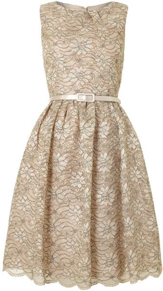 Love this: Lace Dress @Lyst Prom Chaperone Outfit, Chaperone Outfit, Brown Lace Dress, Prom Dress Gold, Knee Length Prom Dress, Knee Length Lace Dress, Cocktail Prom Dress, Knee Length Cocktail Dress, Sleeveless Lace Dress