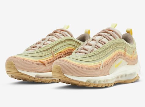 Nike Air Max 97 Bright Side Release Details - JustFreshKicks Air Max 90 Premium, Retro Light, Desert Camo, Cargo Khaki, Marathon Running Shoes, Air Max Women, Air Max Plus, Round Toe Heels, Nike Air Max 97