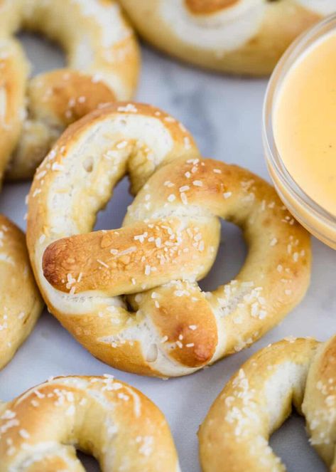 Homemade pretzels that are soft and fluffy on the inside with a chewy and salted exterior. Easy to make and absolutely no rising time needed!