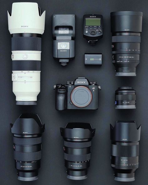 Sony flatlay Photographer Gear, Canon Camera Tips, Lumix Gh5, Sony Cameras, Camera Quotes, Sony Lens, Best Dslr, Sony Photography, Photo Gear