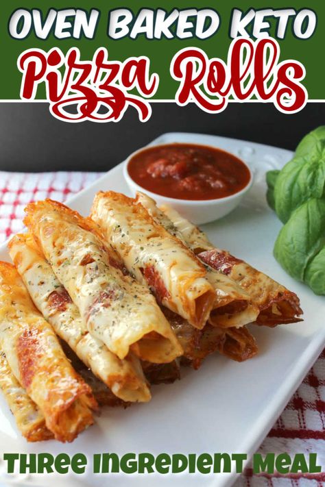 Three Ingredient Keto Pizza Rolls Recipe in Under 10 Minutes! Gluten Free Pizza Roll Ups, Macro Friendly Pizza Rolls, Microwave Pizza Rolls, Mozzarella Rolls, Keto Pizza Roll Ups, Baked Mozzarella, Veggie Keto, Quick Keto Breakfast, Pizza Roll Up