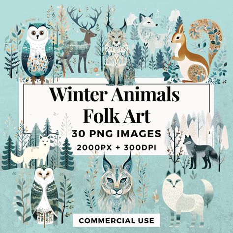 Folk Art Woodland Animals, Winter Illustration Design, Winter Animals Illustration, Christmas Animals Illustration, Swiss Folk Art, Folk Art Animals, Forest Animals Illustration, Abstract Artwork Painting, Woodland Animal Art