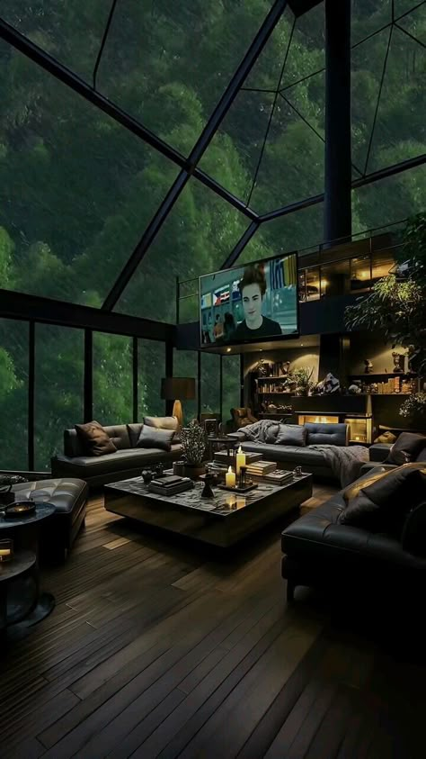 Dark House Interior, Black House Design, Hillside Cottage, Dark Modern House, House Scenery, Peaceful Thoughts, Bear Island, Futuristic House, Beautiful Environment