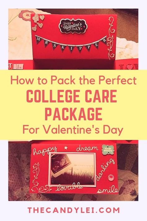 Valentines Day College Care Package, Valentine Student Gifts, College Gift Boxes, Gifts For College Boys, College Gift Baskets, Packages Ideas, College Daughter, Valentines Day Care Package, Student Valentines