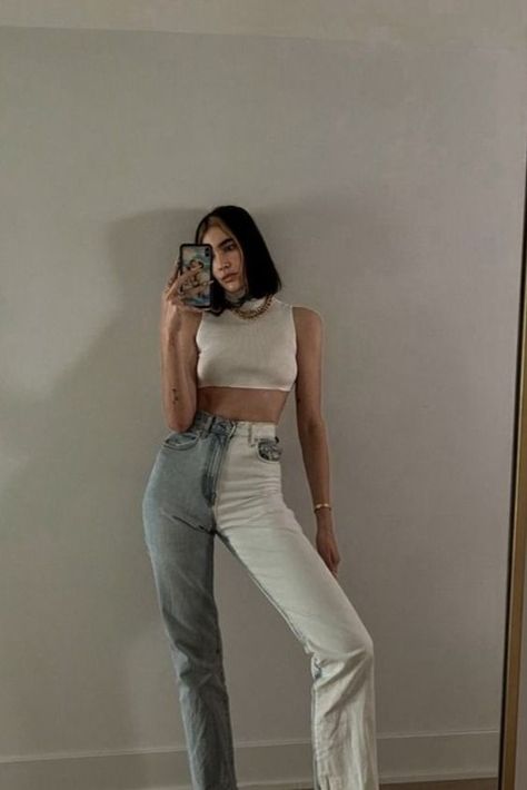 Two Tone Pants Styling Guide Two Toned Jeans Outfits, Two Tone Pants, Styling Guide, Jeans Outfits, Colorful Shoes, 2021 Fashion, Colored Pants, New Fashion Trends, Newest Trends