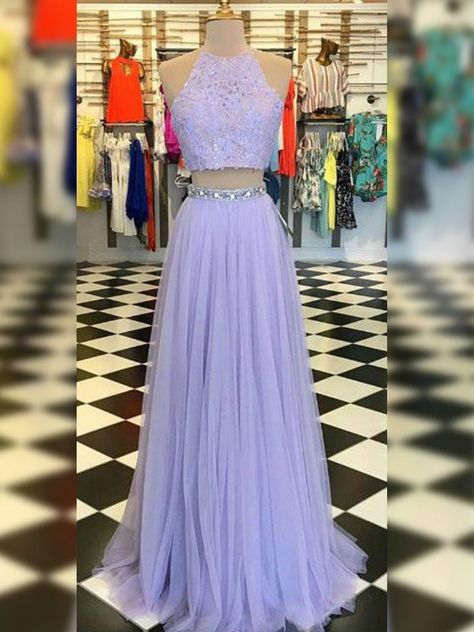 Prom Dress Purple, Lavender Prom, Two Piece Evening Dresses, Purple Dresses Formal, Lilac Prom Dresses, Lace Long Prom Dress, Lavender Prom Dresses, Purple Tulle, Purple Evening Dress