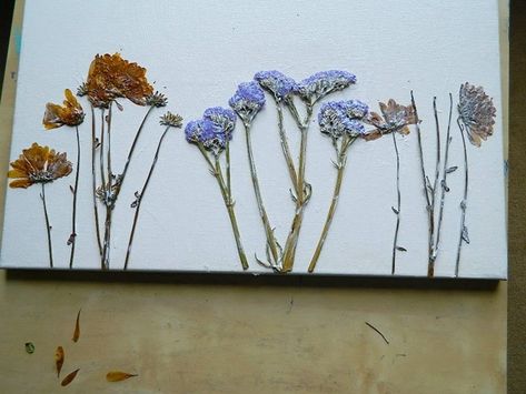 Canvas Art Flowers, Dry Flower Art, Flowers Craft Ideas, Birdhouse Decor, Flower Wall Painting, Girls Night Crafts, Modern Watercolor Art, Collages Art, Point Paint