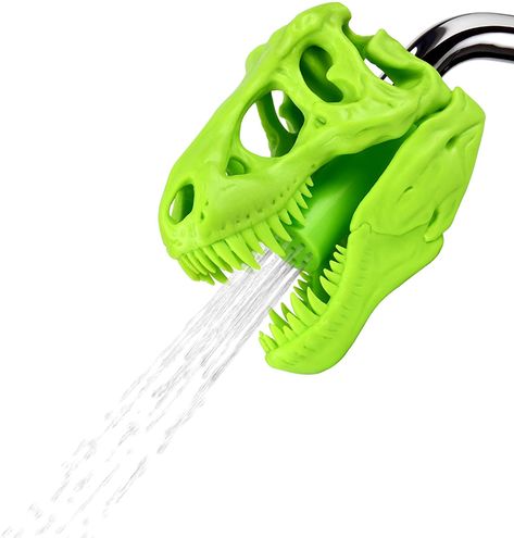 Amazon.com: Funwares Wash n' Roar T-Rex Shower Head, Green - Shower Nozzle Shaped like a Tyrannosaurus Rex Skull : Home & Kitchen Dinosaur Bathroom, Kids Bathroom Themes, Dinosaur Stuff, T Rex Skull, Shower Nozzle, Water Branding, Urban Trends, Shower Time, Tyrannosaurus Rex