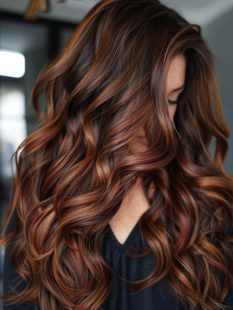 Auburn Balayage, Rambut Brunette, Fall Hair Color Trends, Caramel Blonde, Fall Hair Color For Brunettes, Hair Color Auburn, Red Highlights, Long Hair Color, Brown Hair Balayage