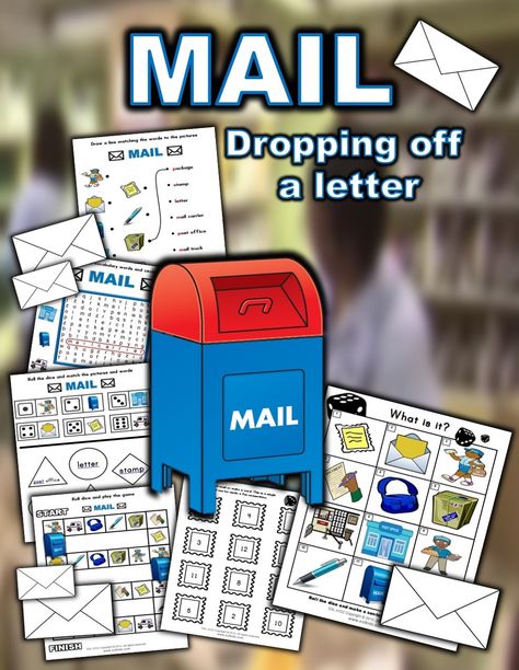 The mail is one of most important things in society. It allows us to communicate with family and friends as well as send and recieve packages. Enjoy these fun activities with a 'Mail' theme! #eslkidz #Mail #postoffice #activitiesforkids Mail Activity Preschool, Mail Crafts Preschool, Post Office Activities, Mail Craft, Thema Letters, Community Helpers Activities, Office Activities, Community Helpers Theme, Sending Mail