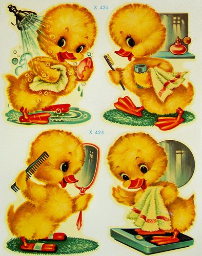 Just Ducky!   Waterslide decals, possibly #Meyercord Printable Birthday Cards, Greeting Card Printable, Vintage Duck, Vintage Nursery, Images Vintage, Cards Scrapbooking, Illustration Vintage, Vintage Greeting Cards, Card Printable