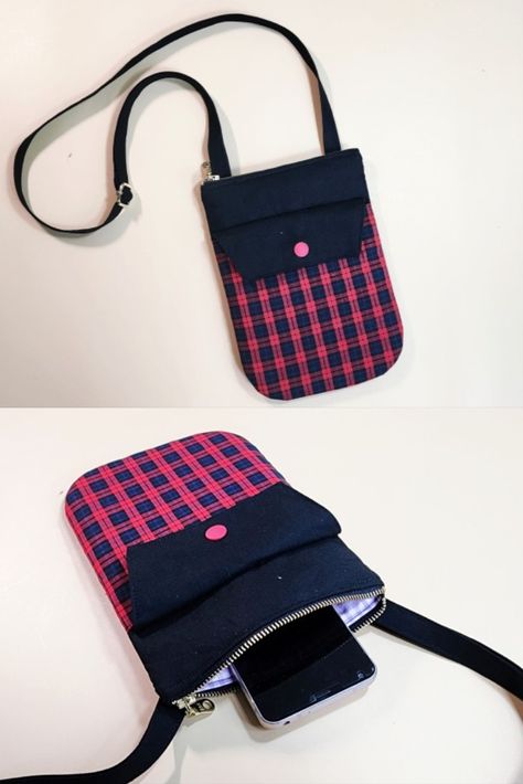 How to make a cell phone bag with a round bottom / mini cell phone crossbody bag Cell Phone Bags To Sew, Phone Purse Diy, Diy Phone Pouches, Diy Phone Bag, Phone Purse Pattern, Phone Bag Diy, Diy Fabric Purses, Crossbody Bag Tutorial, Iphone Purse