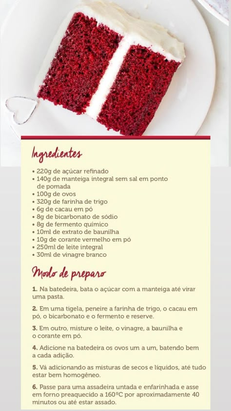 Pin em Receitas / Cursos / Bolos / Bolos de Pote Bolo Red Velvet Receita, Baby Boy Christening Cake, Red Velvet Cheesecake, Milk Shakes, Culinary Recipes, Red Velvet Cake, Velvet Cake, Cooking Recipes Desserts, Vegan Cooking