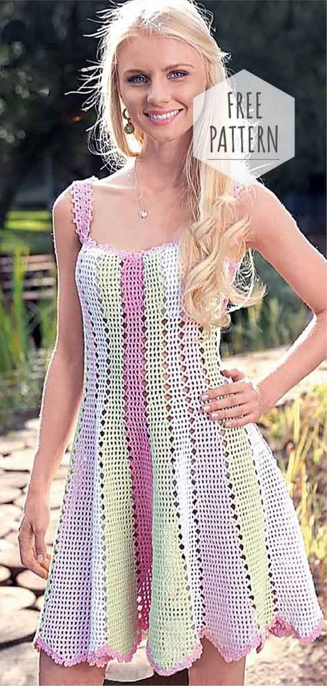 Crochet Very Nice Sundress Crocheted Dresses, Crochet Dress Pattern Free, Crochet Baby Girl Dress, Crocheted Dress, Dress Patterns Free, Gaun Fashion, No 6, Crochet Mini Dress, Crochet Dress Pattern