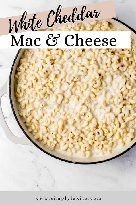 This White Cheddar Mac and Cheese is an easy stovetop version that creates a thick and creamy pasta side dish that's cheesy, gooey, and delicious. simplylakita.com #whitecheddarmac Creamy White Cheddar Mac And Cheese, Easy White Cheddar Mac And Cheese, Mac And Cheese White Cheddar, White Mac And Cheese Recipe, White Cheddar Mac And Cheese, Pasta Side Dish, White Mac And Cheese, Gluten Free Mac And Cheese, Pasta Side