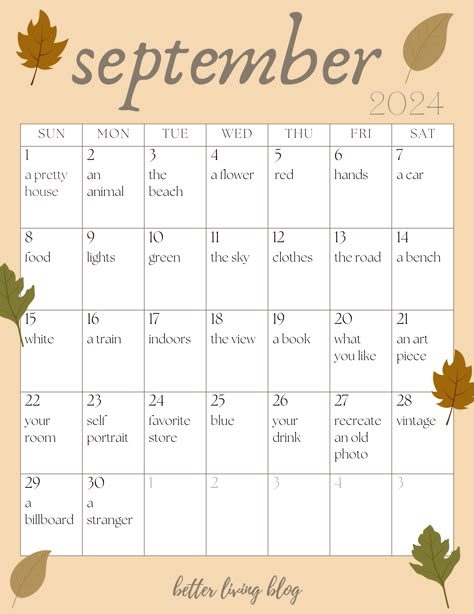 September Daily Challenge, September Photo Challenge 2024, September Goals List, September Checklist, September To Do List, Content Brainstorming, September Motivation, September Bucket List, Challenges Aesthetic