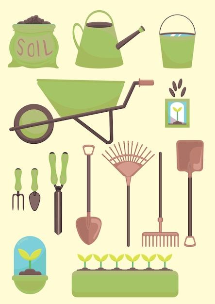 Vector garden tool on display (green-bro... | Premium Vector #Freepik #vector #rake #shovel #tropical-forest #roots Gardening Tools Illustration, Freepik Illustration, Vector Garden, Easy Drawings For Kids, Garden Tool, Tropical Forest, Garden Path, Tree Illustration, Drawing Tools