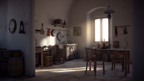 Lighthouse Kitchen, Michele Botticelli on ArtStation at https://www.artstation.com/artwork/r9y6L Renovated Lighthouse, Dark Nautical Aesthetic, Interior Environment, Nautical Aesthetic, Museum Interior, Lighthouse Keeper, Hakone, Inspiration Boards, Summer House