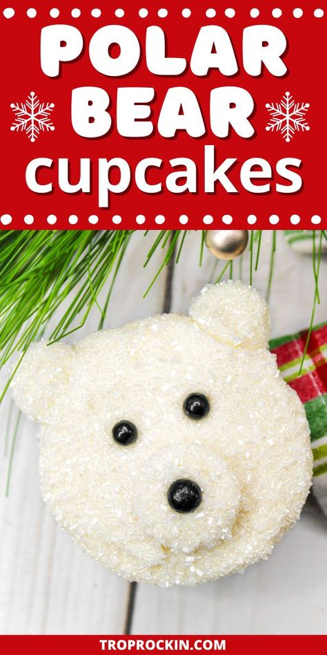 Love cute winter cupcakes? These Polar Bear Cupcakes are the perfect winter cupcakes! Delicious buttercream frosting and white sanding sugar give these polar bear winter cupcakes an adorable look! Polar Bear Cupcakes Easy, Winter Wonderland Desserts, Winter Themed Food, Polar Bear Cupcakes, Cupcakes For Christmas, Polar Bear Cupcake, Fluffy Vanilla Cupcakes, Penguin Cupcakes, Winter Cupcakes