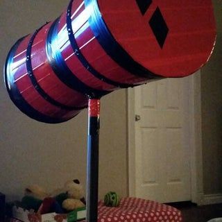 Create a Harley Quinn Hammer on the Cheap! : 9 Steps - Instructables Diy Clown Hammer, Clown Hammer, Harley Quinn Hammer, Clown Halloween Costumes, Halloween Costume Props, Cardboard Puzzle, Clown Halloween, Beer Bottle Caps, Harley Quinn Costume