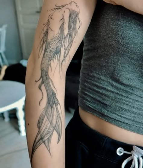 Back Spine Tattoo, Mermaid Tattoo Ideas, Siren Tattoo, Wrist Tattoo Cover Up, Mermaid Tattoo Designs, Tarot Tattoo, Throat Tattoo, Greek Tattoos, Mermaid Tattoo