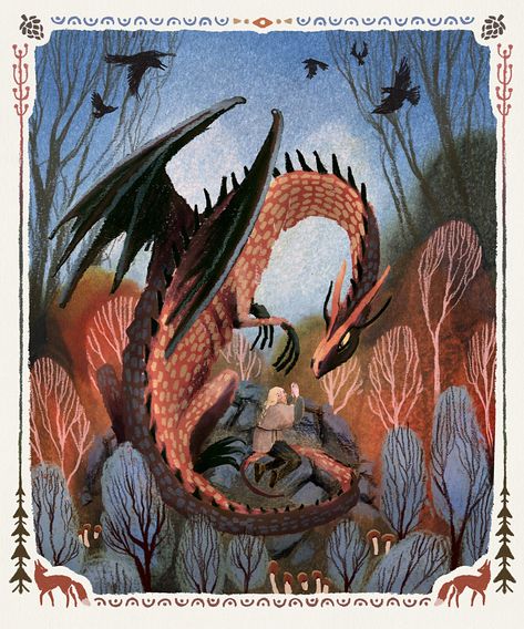 Ulla Thynell, Nordic Folk Art, Contemporary Illustration, Fairytale Illustration, Tapestry Art, Fairytale Art, Arte Fantasy, Hayao Miyazaki, A Dragon