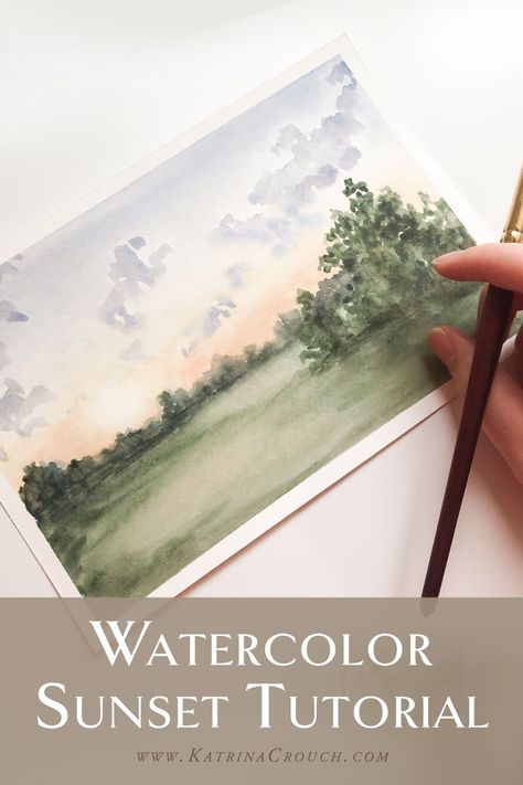 In this step by step watercolor sunset, I'll share with you my easy tricks for creating a beautiful sunset with watercolor.  This technique took me forever to find, but I'm excited to finally share it with you today in this watercolor painting tutorial #howtopaint #watercolor Atmospheric Watercolor Landscape, Beginner Watercolor Ideas Landscape, Watercolour Lessons Step By Step, Watercolor Painting Tutorials Videos, Watercolor Art Tutorial Step By Step, Watercolor Toturial, Watercolor Landscapes Easy, Watercolor Art Landscape Tutorial, Landscape Watercolor Tutorial