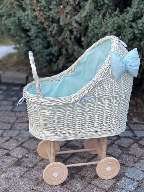 doll stroller, wicker doll pram, baby doll carriage with bedding and bow, handmade wicker doll buggy, gift for girls, willow doll's pram by WorldOfVines on Etsy Doll Pram, Doll Stroller, Endless Opportunities, Dolls Prams, Winter Gift, Gift For Girls, Baby Toddler Toys, Baby Cribs, Imaginative Play