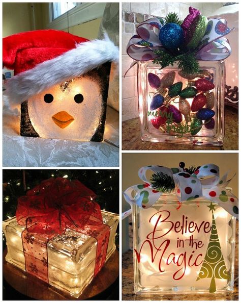 Painted Glass Blocks, Christmas Glass Blocks, Decorative Glass Blocks, Glass Block Crafts, Crafty Morning, Lighted Glass Blocks, Creative Gift Ideas, Christmas Blocks, Diy Blocks