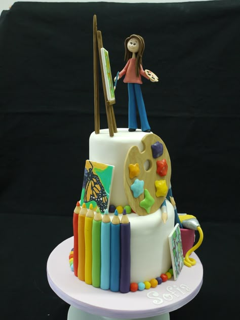 Cakes For Artists, Cake For Painter Artists, Craft Cake Ideas, Birthday Cake For Artist, Cake For Artist, Artist Theme Cake, Art Theme Cake, Art Themed Birthday Cake, Artist Birthday Cake