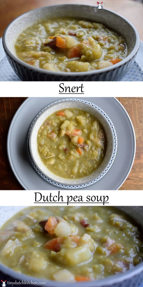 Dutch pea soup or snert, is a quintessential winter soup. Don't think to use this soups as a starter. It's a meal in itself and a substantial one at that. #snert #peasoup #dutch #winter #recipe Dutch Soup Recipes, Dutch Pea Soup, Dutch Pea Soup Recipe, 9 Bean Soup Recipe, Dutch Traditions, Gather Round Homeschool, Dutch Cuisine, Meaty Meals, Pea Soup Recipe