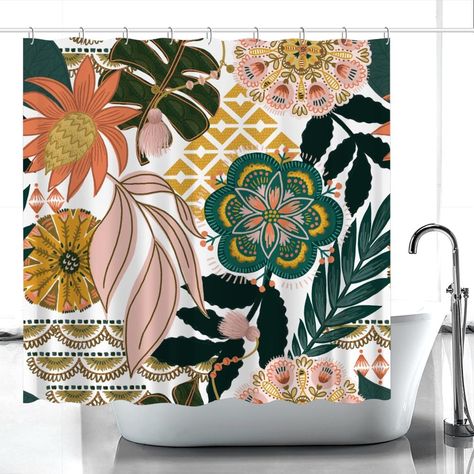 Florid Shower Curtain – The Design Alley Mid Modern Bathroom, Showers Modern, Household Must Haves, Interior Design Vision Board, Design Vision Board, Jungle Bathroom, Boho Style Bathroom, Bohemian Shower Curtain, Bold Interior Design