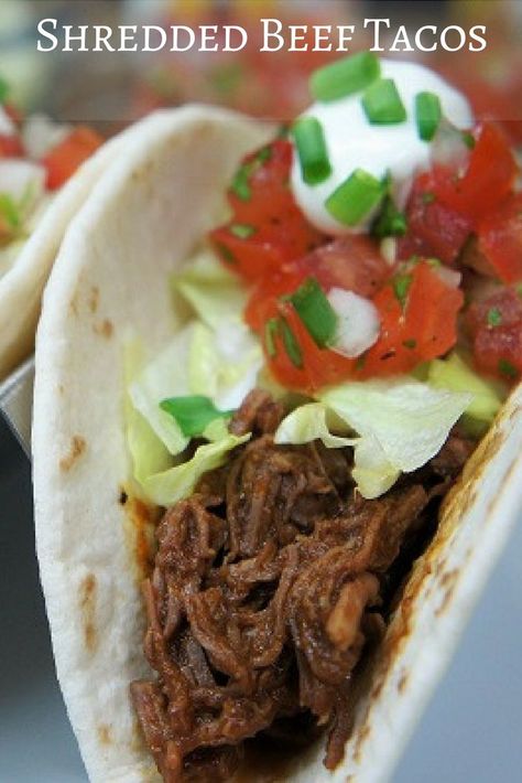 Shredded Beef Tacos are an easy and delicious way to shake up taco night. Flank steak is cooked in beef broth until tender and shredded. Then it’s added to a simple tomato sauce that flavored with a homemade taco seasoning mix. Serve the shredded beef on soft or hard tacos and dress them up with your favorite toppings. #shreddedbeef #shreddedbeeftacos #tacos #beeftacos #taconight #beef #easydinners #dinner Roast Beef Tacos, Hard Tacos, Shredded Beef Tacos Recipes, Tuesday Recipes, Braised Chicken Breast, Shredded Beef Tacos, Homemade Taco Seasoning Mix, Weekend Recipes, Beef Tacos Recipes