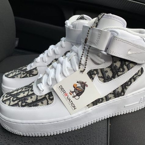 Dior Air Force, Af1 Mid, Air Force 1 Mid, Custom Air Force 1, Custom Nikes, Dior Shoes, Custom Sneakers, Nike Air Force Sneaker, Air Force 1